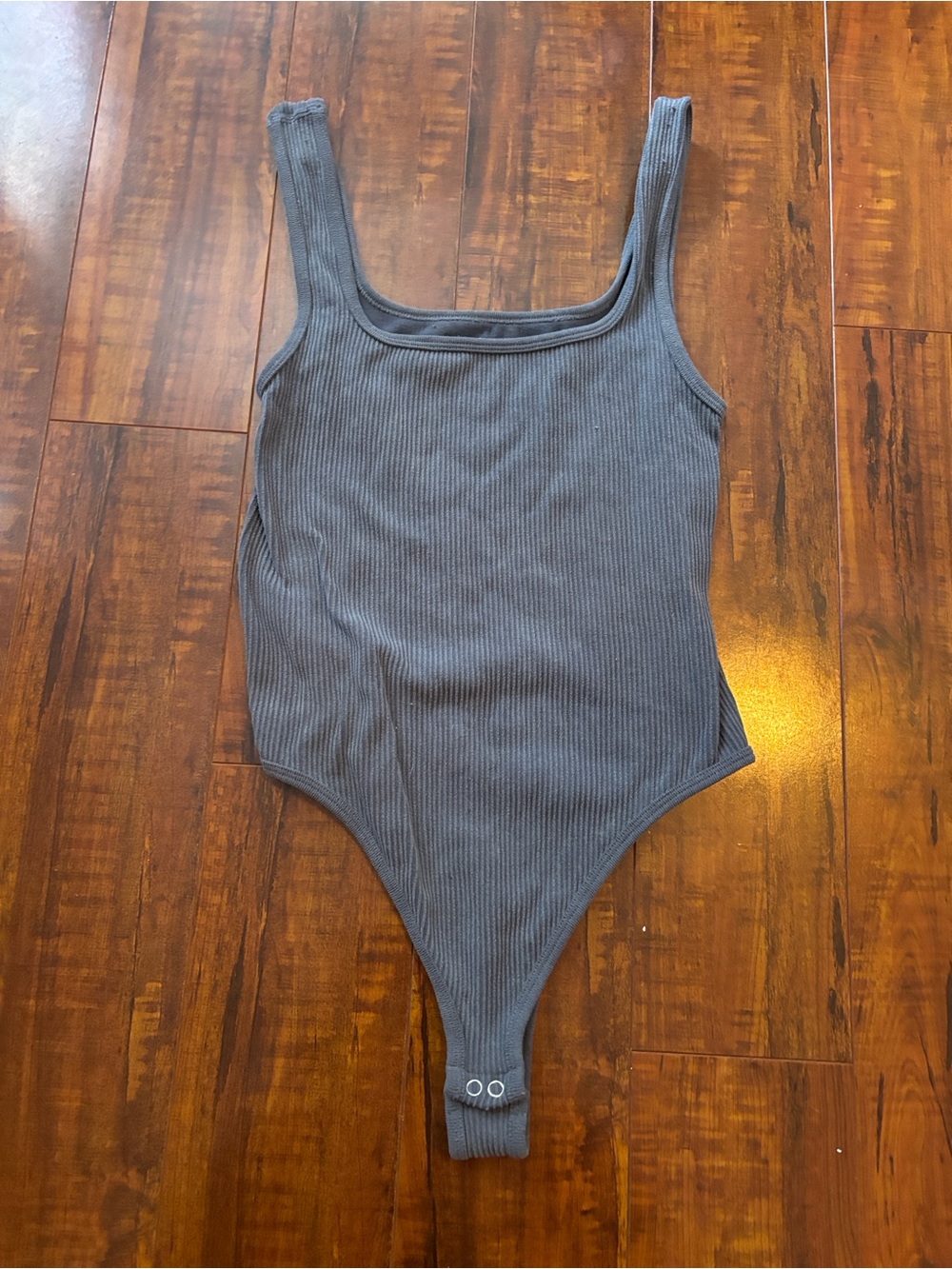 Pink Rose Ribbed navy blue Square-Neck Bodysuit
